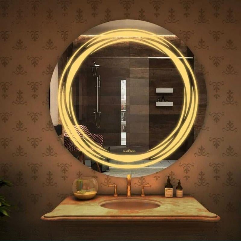 Akıllı Yuvarlak Dokunmatik LED Ayna, Aydınlatmalı Duvara Monte Banyo Aynası, Buğu Önleyici (İsteğe Bağlı/İhtiyaç Halinde) ve Dimmer Dokunmatik Anahtarlı Ayna, Su Geçirmez Yuvarlak Aydınlatmalı Makyaj Aynası