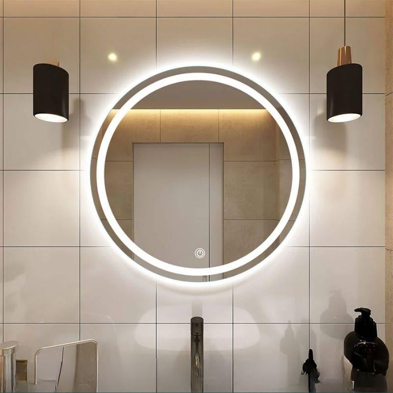 Akıllı Yuvarlak Dokunmatik LED Ayna, Aydınlatmalı Duvara Monte Banyo Aynası, Buğu Önleyici (İsteğe Bağlı/İhtiyaç Halinde) ve Dimmer Dokunmatik Anahtarlı Ayna, Su Geçirmez Yuvarlak Aydınlatmalı Makyaj Aynası