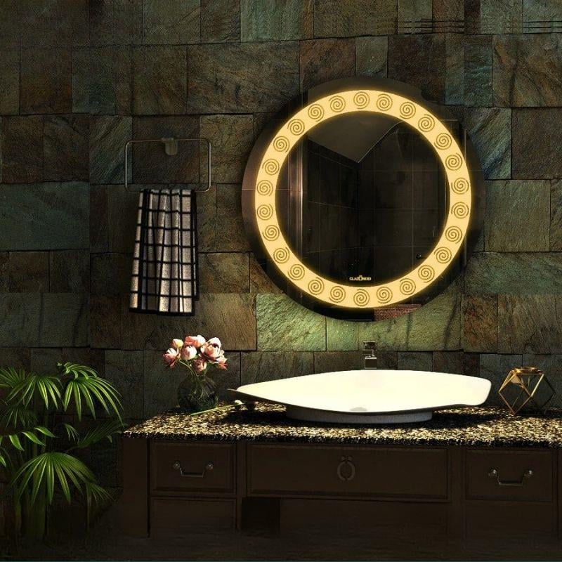 Akıllı Yuvarlak Dokunmatik LED Ayna, Aydınlatmalı Duvara Monte Banyo Aynası, Buğu Önleyici (İsteğe Bağlı/İhtiyaç Üzerine) ve Dimmer Dokunmatik Anahtarlı Ayna, Su Geçirmez Yuvarlak Aydınlatmalı Makyaj Aynası