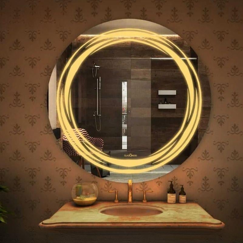 Akıllı Yuvarlak Dokunmatik LED Ayna, Aydınlatmalı Duvara Monte Banyo Aynası, Buğu Önleyici (İsteğe Bağlı/İhtiyaç Halinde) ve Dimmer Dokunmatik Anahtarlı Ayna, Su Geçirmez Yuvarlak Aydınlatmalı Makyaj Aynası