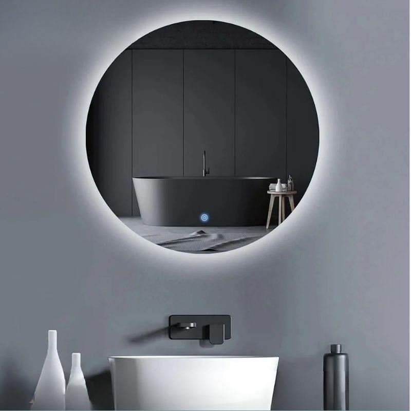 Akıllı Yuvarlak Dokunmatik LED Ayna, Aydınlatmalı Duvara Monte Banyo Aynası, Buğu Önleyici (İsteğe Bağlı/İhtiyaç Halinde) ve Dimmer Dokunmatik Anahtarlı Ayna, Su Geçirmez Yuvarlak Aydınlatmalı Makyaj Aynası