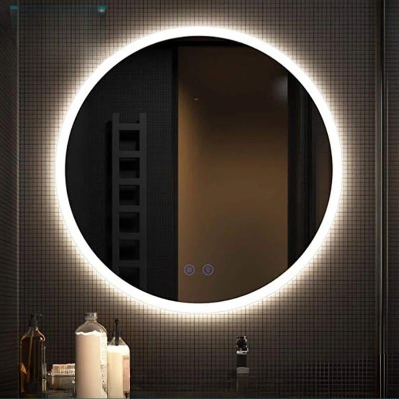 Akıllı Yuvarlak Dokunmatik LED Ayna, Aydınlatmalı Duvara Monte Banyo Aynası, Buğu Önleyici (İsteğe Bağlı/İhtiyaç Halinde) ve Dimmer Dokunmatik Anahtarlı Ayna, Su Geçirmez Yuvarlak Aydınlatmalı Makyaj Aynası