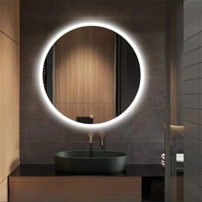 Akıllı Yuvarlak Dokunmatik LED Ayna, Aydınlatmalı Duvara Monte Banyo Aynası, Buğu Önleyici (İsteğe Bağlı/İhtiyaç Halinde) ve Dimmer Dokunmatik Anahtarlı Ayna, Su Geçirmez Yuvarlak Aydınlatmalı Makyaj Aynası