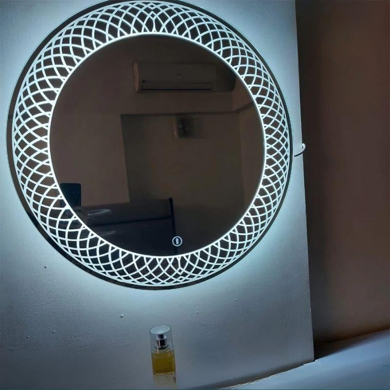 Akıllı Yuvarlak Dokunmatik LED Ayna, Aydınlatmalı Duvara Monte Banyo Aynası, Buğu Önleyici (İsteğe Bağlı/İhtiyaç Halinde) ve Dimmer Dokunmatik Anahtarlı Ayna, Su Geçirmez Yuvarlak Aydınlatmalı Makyaj Aynası