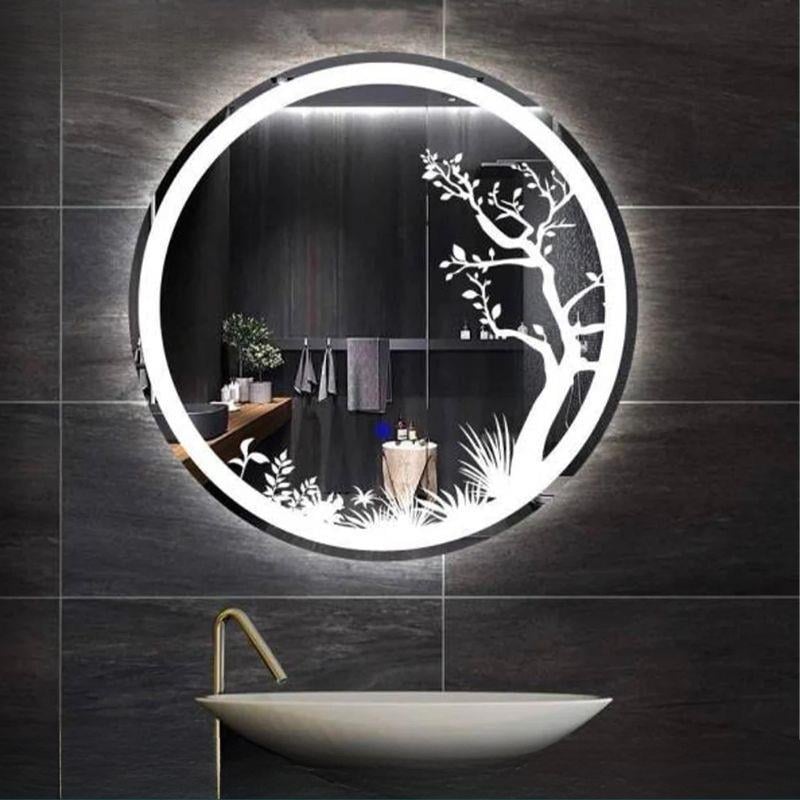 Akıllı Yuvarlak Dokunmatik LED Ayna, Aydınlatmalı Duvara Monte Banyo Aynası, Buğu Önleyici (İsteğe Bağlı/İhtiyaç Halinde) ve Dimmer Dokunmatik Anahtarlı Ayna, Su Geçirmez Yuvarlak Aydınlatmalı Makyaj Aynası