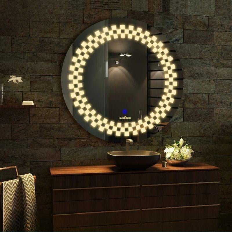 Akıllı Yuvarlak Dokunmatik LED Ayna, Aydınlatmalı Duvara Monte Banyo Aynası, Buğu Önleyici (İsteğe Bağlı/İhtiyaç Halinde) ve Dimmer Dokunmatik Anahtarlı Ayna, Su Geçirmez Yuvarlak Aydınlatmalı Makyaj Aynası