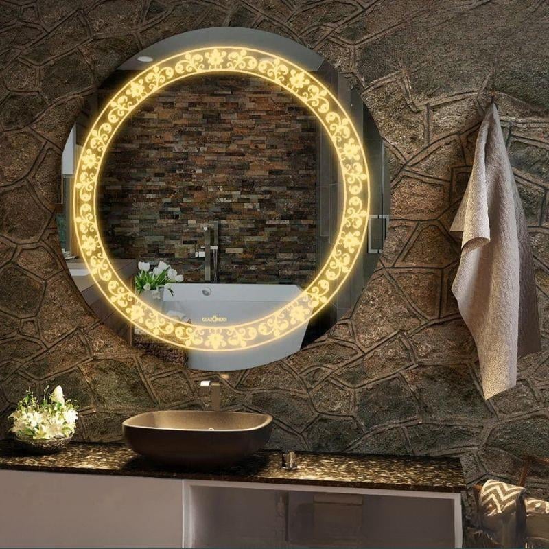 Akıllı Yuvarlak Dokunmatik LED Ayna, Aydınlatmalı Duvara Monte Banyo Aynası, Buğu Önleyici (İsteğe Bağlı/İhtiyaç Halinde) ve Dimmer Dokunmatik Anahtarlı Ayna, Su Geçirmez Yuvarlak Aydınlatmalı Makyaj Aynası