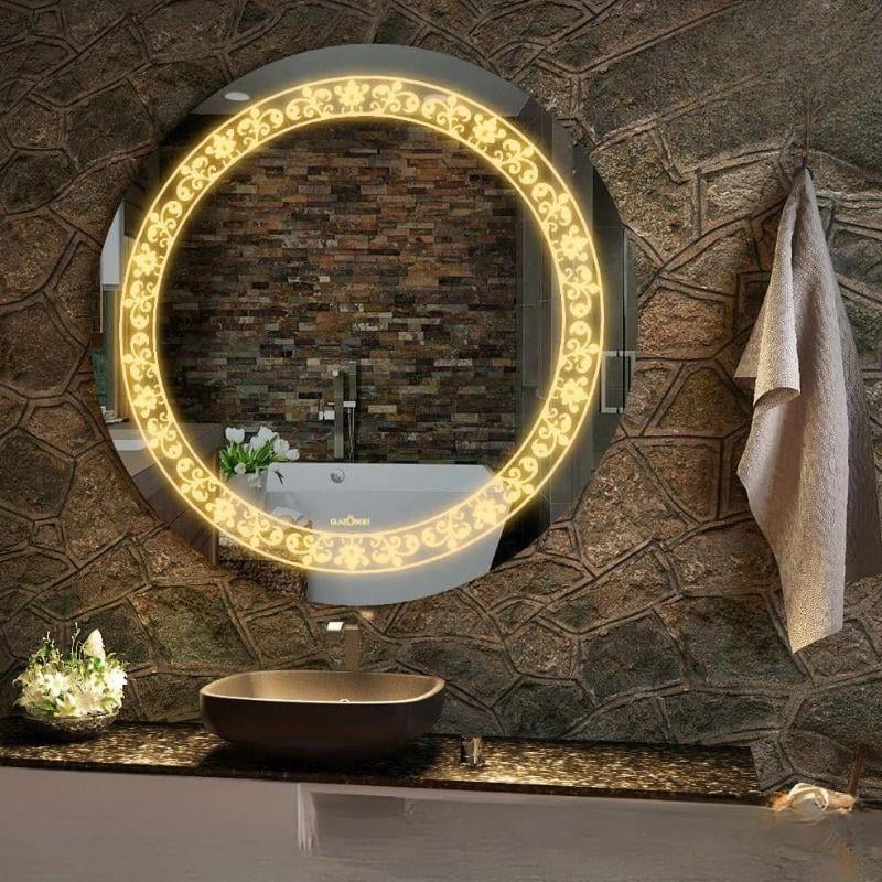 Akıllı Yuvarlak Dokunmatik LED Ayna, Aydınlatmalı Duvara Monte Banyo Aynası, Buğu Önleyici (İsteğe Bağlı/İhtiyaç Halinde) ve Dimmer Dokunmatik Anahtarlı Ayna, Su Geçirmez Yuvarlak Aydınlatmalı Makyaj Aynası