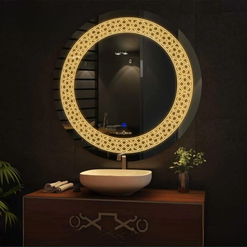 Akıllı Yuvarlak Dokunmatik LED Ayna, Aydınlatmalı Duvara Monte Banyo Aynası, Buğu Önleyici (İsteğe Bağlı/İhtiyaç Halinde) ve Dimmer Dokunmatik Anahtarlı Ayna, Su Geçirmez Yuvarlak Aydınlatmalı Makyaj Aynası