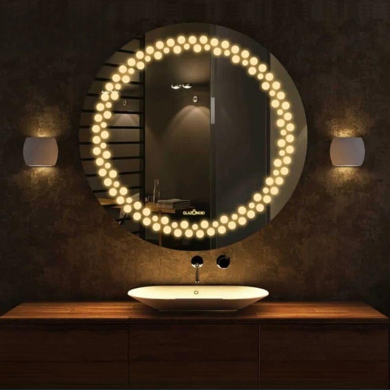 Akıllı Yuvarlak Dokunmatik LED Ayna, Aydınlatmalı Duvara Monte Banyo Aynası, Buğu Önleyici (İsteğe Bağlı/İhtiyaç Halinde) ve Dimmer Dokunmatik Anahtarlı Ayna, Su Geçirmez Yuvarlak Aydınlatmalı Makyaj Aynası