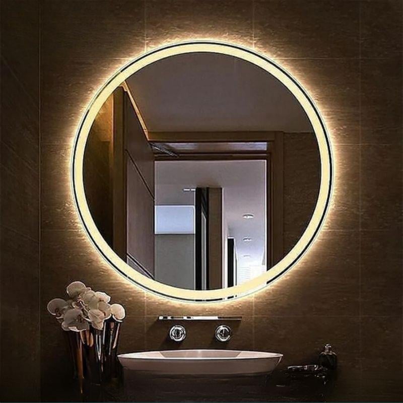 Akıllı Yuvarlak Dokunmatik LED Ayna, Aydınlatmalı Duvara Monte Banyo Aynası, Buğu Önleyici (İsteğe Bağlı/İhtiyaç Halinde) ve Dimmer Dokunmatik Anahtarlı Ayna, Su Geçirmez Yuvarlak Aydınlatmalı Makyaj Aynası