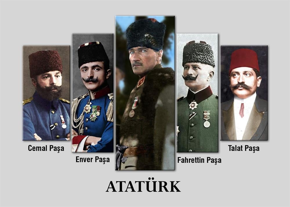 ATATÜRK Cemal Paşa, Enver Paşa,, Fahrettin Paşa, Talat Paşa Renkli Kanvas Tablo