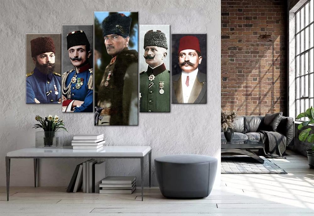 ATATÜRK Cemal Paşa, Enver Paşa,, Fahrettin Paşa, Talat Paşa Renkli Kanvas Tablo