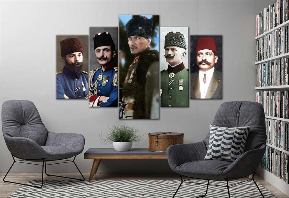 ATATÜRK Cemal Paşa, Enver Paşa,, Fahrettin Paşa, Talat Paşa Renkli Kanvas Tablo