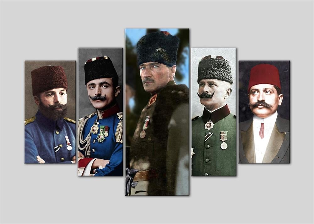 ATATÜRK Cemal Paşa, Enver Paşa,, Fahrettin Paşa, Talat Paşa Renkli Kanvas Tablo