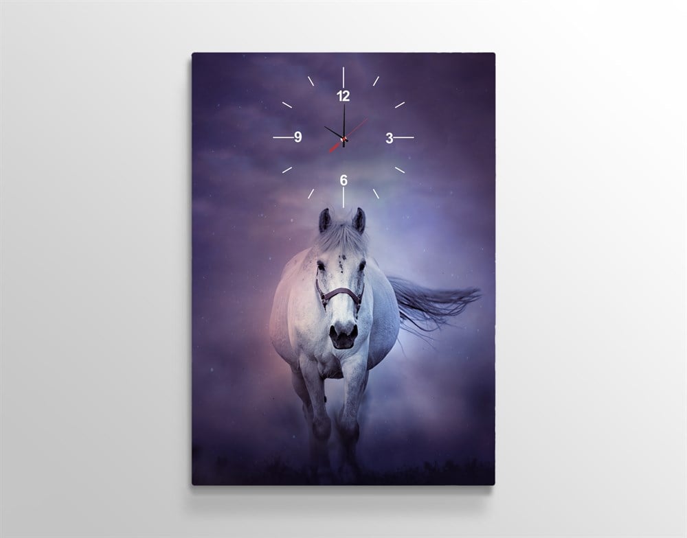 Beyaz Atlı Saatli Tek Parça Kanvas Tablo