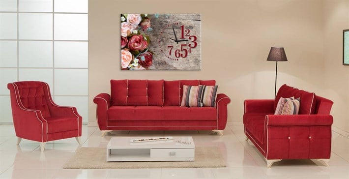 çiçekli saatli tek parça kanvas tablo canvas