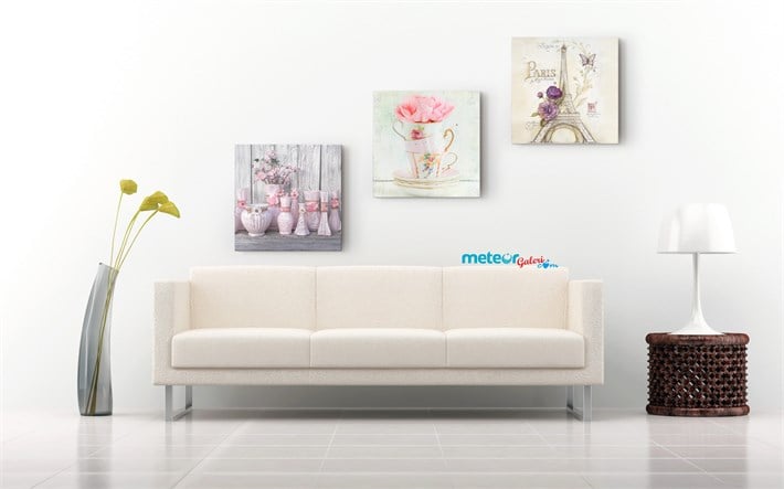 Pembe Vazolarda Dekoratif Çiçekler Kanvas Tablo