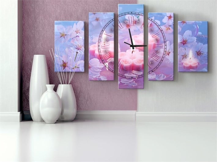 Romantik Mumlar ve Etrafı Çiçekli Parçalı Kanvas Tablo