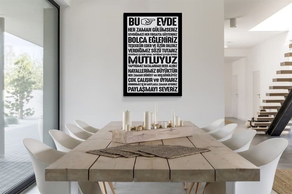 Ev ve Aile Kuralları Yazılı Kanvas Tablo