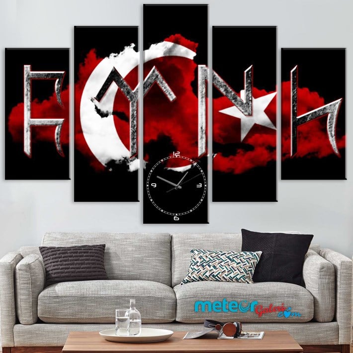 Göktürk Yazılı Türk Yazısı Ay Yıldız Türk Bayrağı Kanvas Tablo