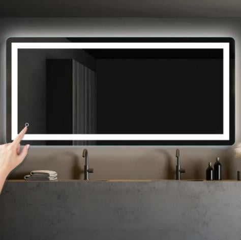 LED Dikdörtgen Banyo Aynası, Ön ve Arka Aydınlatmalı Makyaj Aynası, Ev Dekorasyonu, Kısılabilir Dokunmatik Düğme ve Buğu Önleyici (İsteğe Bağlı/İsteğe Bağlı) Fonksiyonlu Makyaj Aynası, Duvara Monte Akıllı Tıraş Aynası, Çoklu Işık Seçeneği