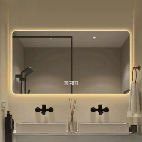 LED Dikdörtgen Banyo Aynası, Ön ve Arka Aydınlatmalı Makyaj Aynası, Ev Dekorasyonu, Kısılabilir Dokunmatik Düğme ve Buğu Önleyici (İsteğe Bağlı/İsteğe Bağlı) Fonksiyonlu Makyaj Aynası, Duvara Monte Akıllı Tıraş Aynası, Çoklu Işık Seçeneği