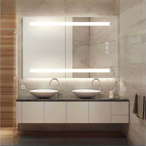 LED Dikdörtgen Banyo Aynası, Ön ve Arka Aydınlatmalı Makyaj Aynası, Ev Dekorasyonu, Kısılabilir Dokunmatik Düğme ve Buğu Önleyici (İsteğe Bağlı/İsteğe Bağlı) Fonksiyonlu Makyaj Aynası, Duvara Monte Akıllı Tıraş Aynası, Çoklu Işık Seçeneği