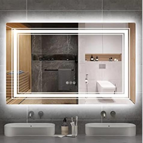 LED Dikdörtgen Banyo Aynası, Ön ve Arka Aydınlatmalı Makyaj Aynası, Ev Dekorasyonu, Kısılabilir Dokunmatik Düğme ve Buğu Önleyici (İsteğe Bağlı/İsteğe Bağlı) Fonksiyonlu Makyaj Aynası, Duvara Monte Akıllı Tıraş Aynası, Çoklu Işık Seçeneği