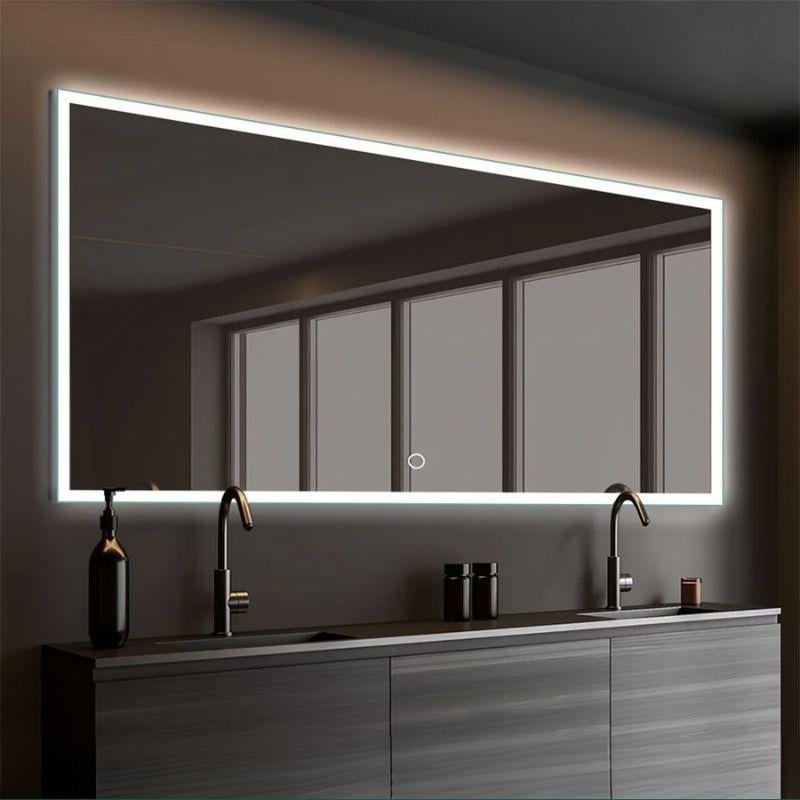 LED Dikdörtgen Banyo Aynası, Ön ve Arka Aydınlatmalı Makyaj Aynası, Ev Dekorasyonu, Kısılabilir Dokunmatik Düğme ve Buğu Önleyici (İsteğe Bağlı/İsteğe Bağlı) Fonksiyonlu Makyaj Aynası, Duvara Monte Akıllı Tıraş Aynası, Çoklu Işık Seçeneği