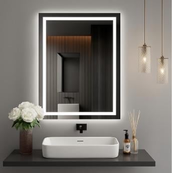 LED Dikdörtgen Banyo Aynası, Ön ve Arka Aydınlatmalı Makyaj Aynası, Kısılabilir Dokunmatik Düğme ve Buğu Önleyici (İsteğe Bağlı/Talep Üzerine) Fonksiyonlu, Duvara Monte Edilebilir Akıllı Tıraş Aynası, Çoklu Işık Seçeneği