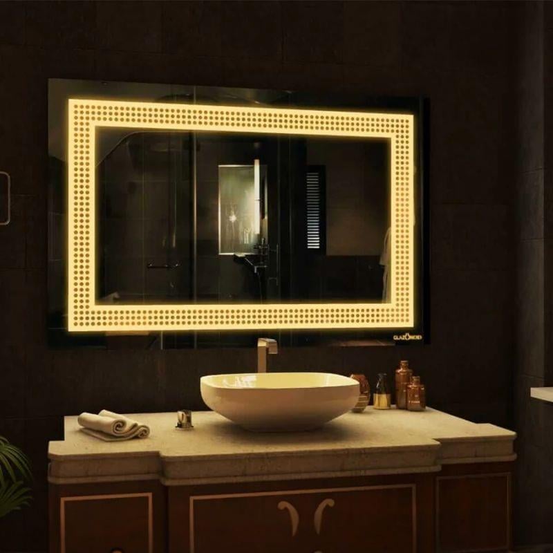 LED Dikdörtgen Banyo Aynası, Ön ve Arka Aydınlatmalı Makyaj Aynası, Ev Dekorasyonu, Kısılabilir Dokunmatik Düğme ve Buğu Önleyici (İsteğe Bağlı/İsteğe Bağlı) Fonksiyonlu Makyaj Aynası, Duvara Monte Akıllı Tıraş Aynası, Çoklu Işık Seçeneği