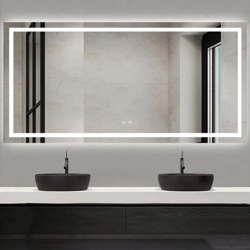 LED Dikdörtgen Banyo Aynası, Ön ve Arka Aydınlatmalı Makyaj Aynası, Ev Dekorasyonu, Kısılabilir Dokunmatik Düğme ve Buğu Önleyici (İsteğe Bağlı/İsteğe Bağlı) Fonksiyonlu Makyaj Aynası, Duvara Monte Akıllı Tıraş Aynası, Çoklu Işık Seçeneği