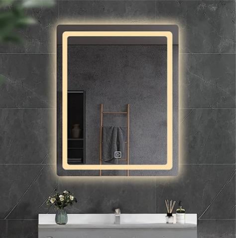 LED Dikdörtgen Banyo Aynası, Ön ve Arka Aydınlatmalı Makyaj Aynası, Ev Dekorasyonu, Kısılabilir Dokunmatik Düğme ve Buğu Önleyici (İsteğe Bağlı/İsteğe Bağlı) Fonksiyonlu Makyaj Aynası, Duvara Monte Akıllı Tıraş Aynası, Çoklu Işık Seçeneği