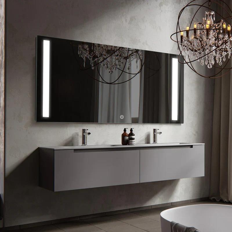 LED Dikdörtgen Banyo Aynası, Ön ve Arka Aydınlatmalı Makyaj Aynası, Ev Dekorasyonu, Kısılabilir Dokunmatik Düğme ve Buğu Önleyici (İsteğe Bağlı/İsteğe Bağlı) Fonksiyonlu Makyaj Aynası, Duvara Monte Akıllı Tıraş Aynası, Çoklu Işık Seçeneği