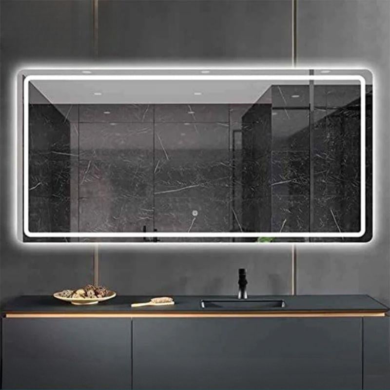 LED Dikdörtgen Banyo Aynası, Ön ve Arka Aydınlatmalı Makyaj Aynası, Ev Dekorasyonu, Kısılabilir Dokunmatik Düğme ve Buğu Önleyici (İsteğe Bağlı/İsteğe Bağlı) Fonksiyonlu Makyaj Aynası, Duvara Monte Akıllı Tıraş Aynası, Çoklu Işık Seçeneği