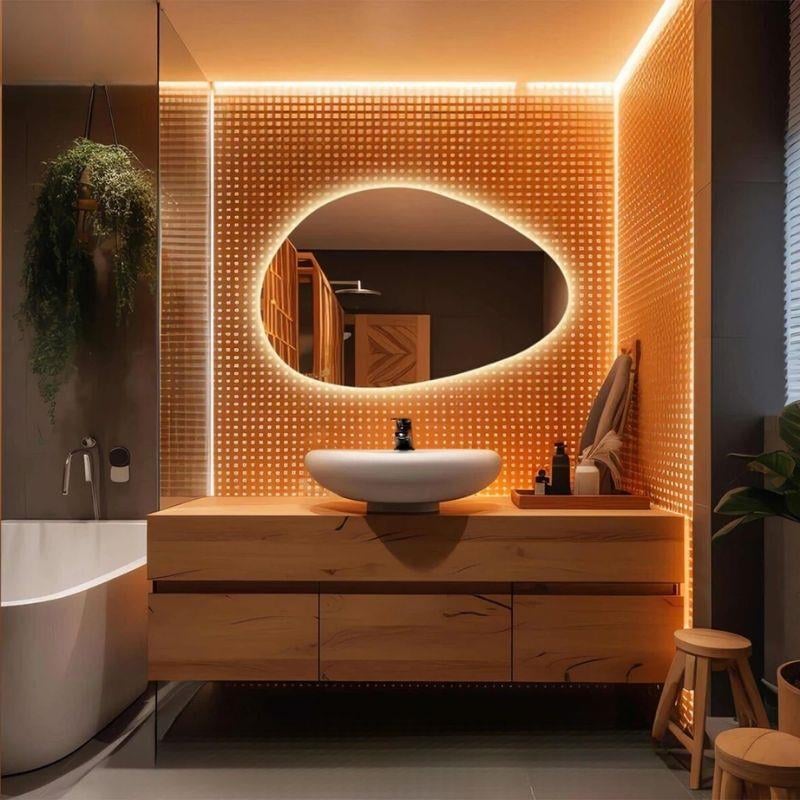 LED Işıklı Düzensiz Ayna, Buğu Önleyici Ayna, Arkadan Aydınlatmalı Ayna, LED Banyo Aynası, Aydınlatmalı Makyaj Aynası, Boy Aynası, Yatak Odası Aynası