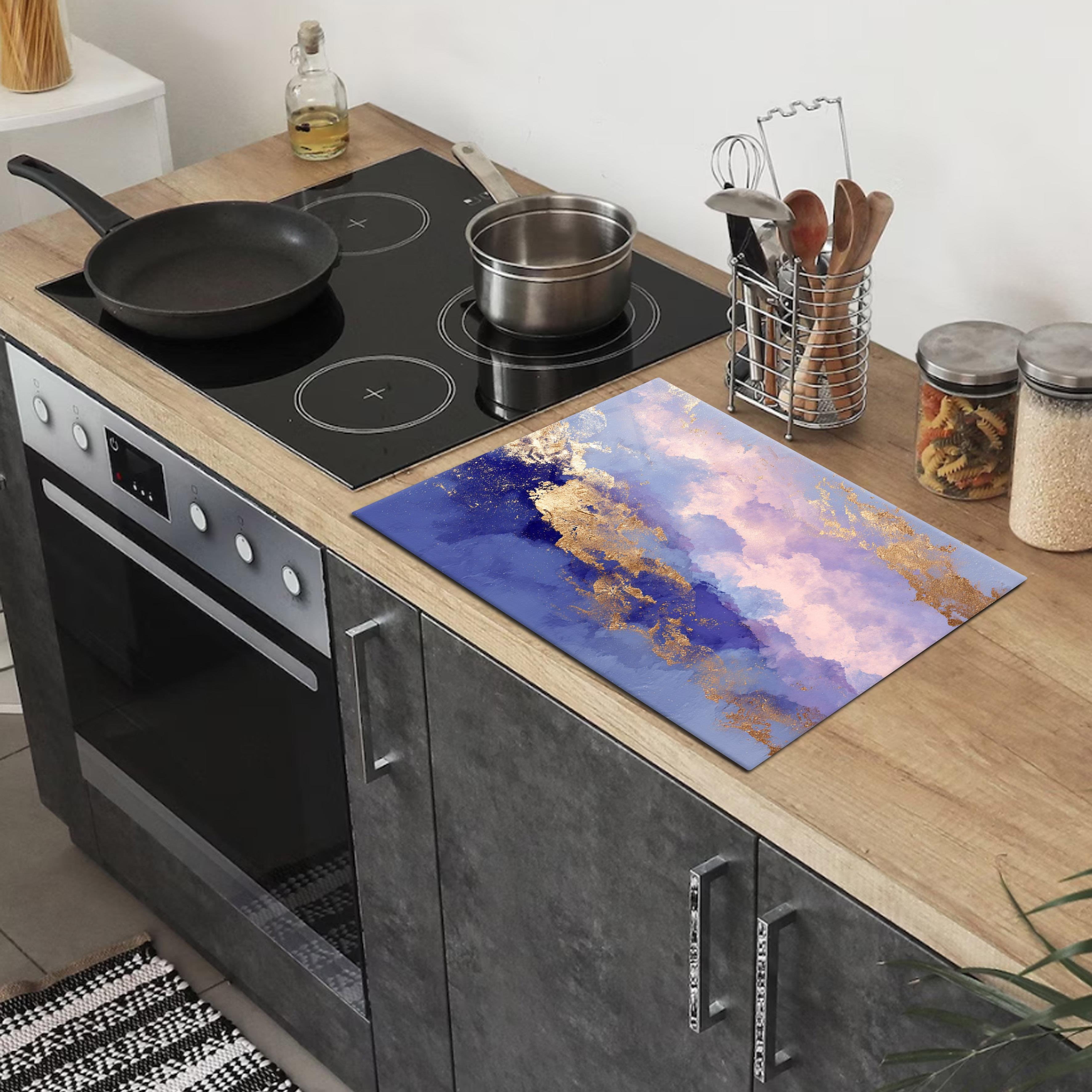 Lila Mavi Altın Desenli Temperli Cam Kesme Tahtası 20x30 cm | Hijyenik ve Dayanıklı Mutfak Aksesuarı