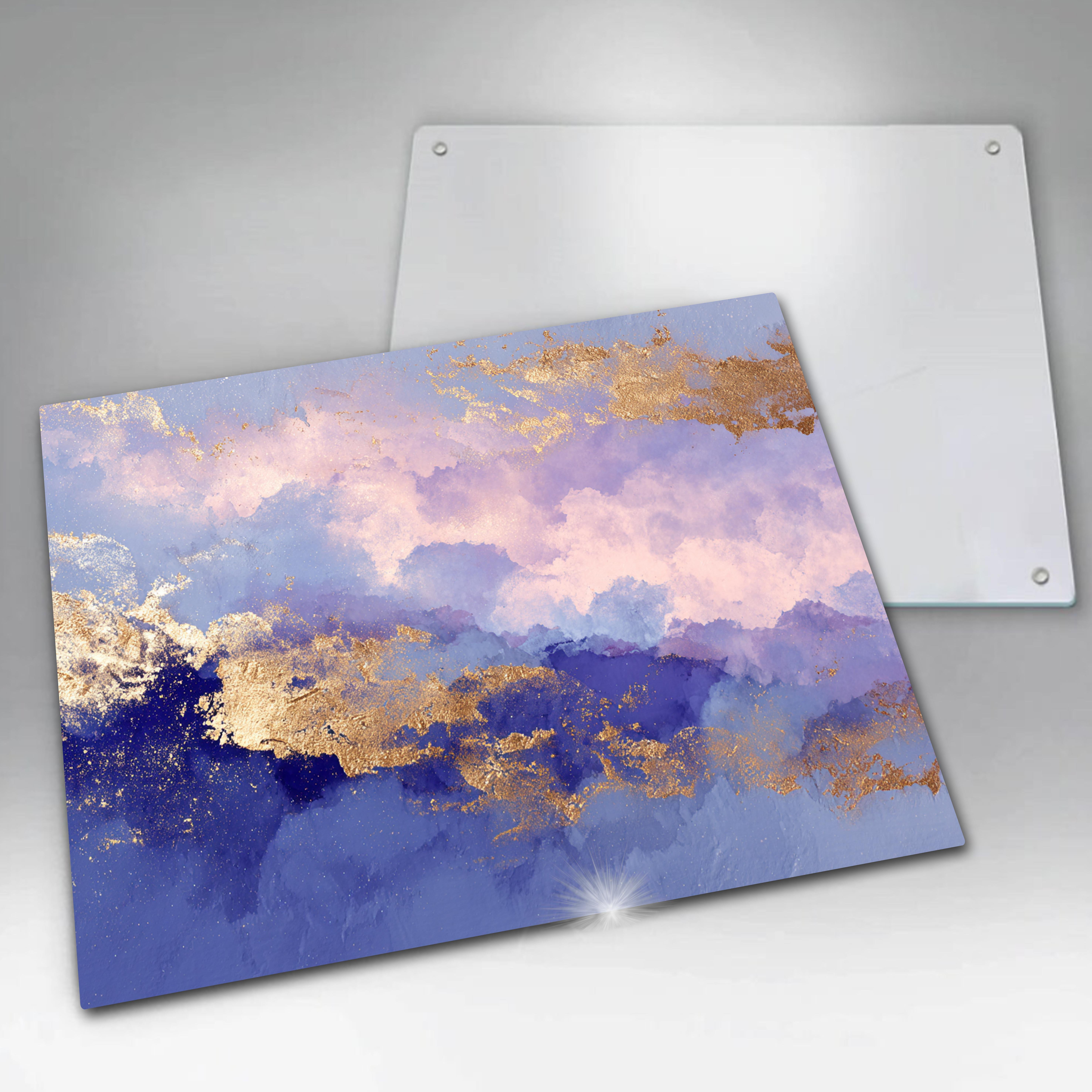 Lila Mavi Altın Desenli Temperli Cam Kesme Tahtası 20x30 cm | Hijyenik ve Dayanıklı Mutfak Aksesuarı