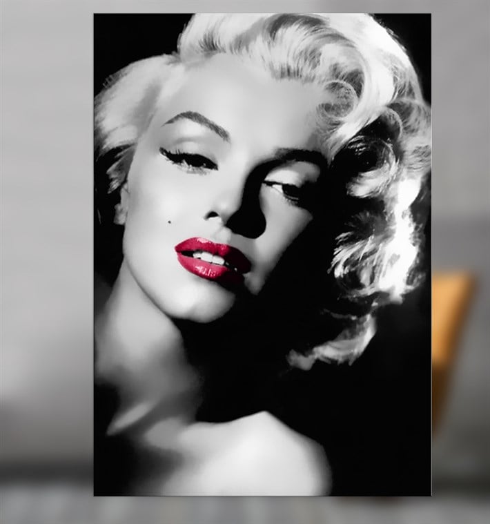 Marilyn Monroe Kırmızı Rujlu Siyah Beyaz Kanvas Tablo