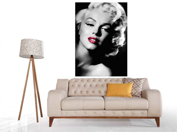 Marilyn Monroe Kırmızı Rujlu Siyah Beyaz Kanvas Tablo