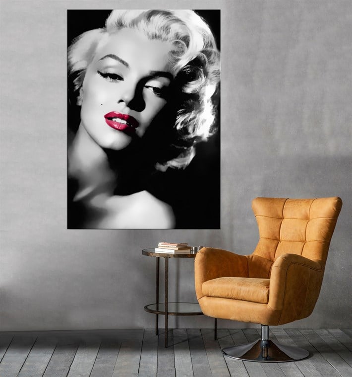 Marilyn Monroe Kırmızı Rujlu Siyah Beyaz Kanvas Tablo