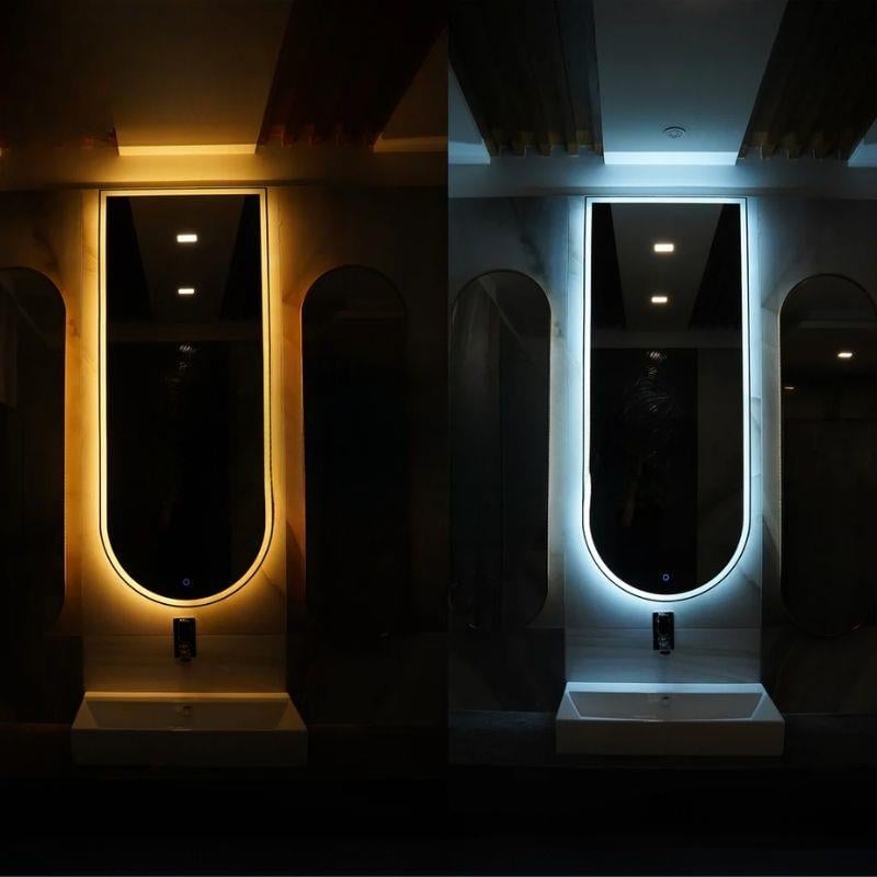 Modern LED Dikdörtgen Banyo Aynası, Ön ve Arka Aydınlatmalı Makyaj Aynası, Ev Dekorasyonu, Kısılabilir Dokunmatik Düğme ve Buğu Önleyici (İsteğe Bağlı/İsteğe Bağlı) Fonksiyonlu Makyaj Aynası, Duvara Monte Akıllı Tıraş Aynası, Çoklu Işık Seçeneği