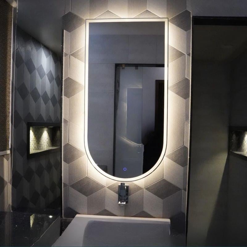 Modern LED Dikdörtgen Banyo Aynası, Ön ve Arka Aydınlatmalı Makyaj Aynası, Ev Dekorasyonu, Kısılabilir Dokunmatik Düğme ve Buğu Önleyici (İsteğe Bağlı/İsteğe Bağlı) Fonksiyonlu Makyaj Aynası, Duvara Monte Akıllı Tıraş Aynası, Çoklu Işık Seçeneği