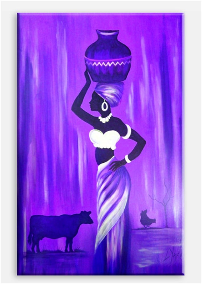 Mor Afrikalı Kadın Kanvas Tablo