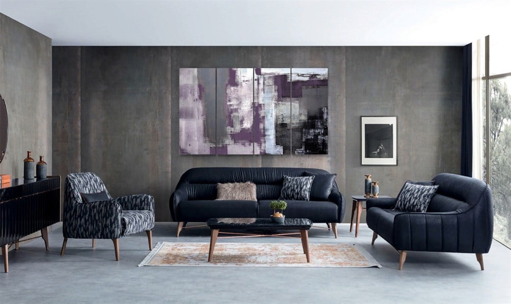 Mor Gri Siyah Renkli Dekoratif Desenli Kanvas Tablo