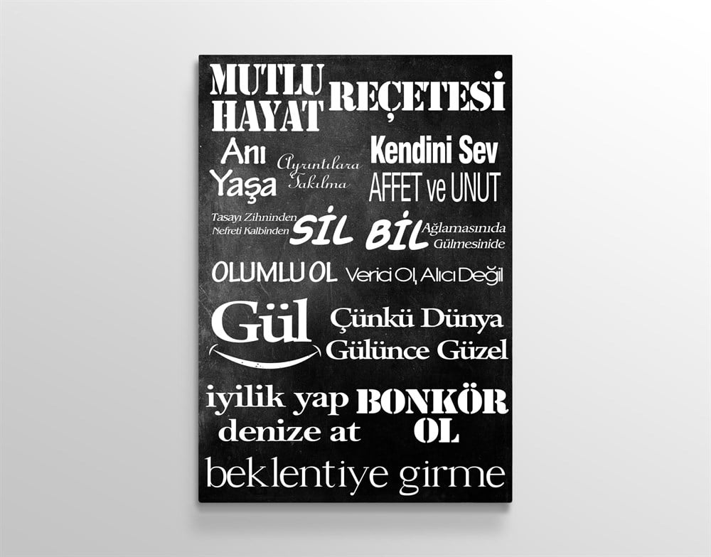 Mutlu Hayat Recetesi Yazılı Aile Kuralları Kanvas Tablo