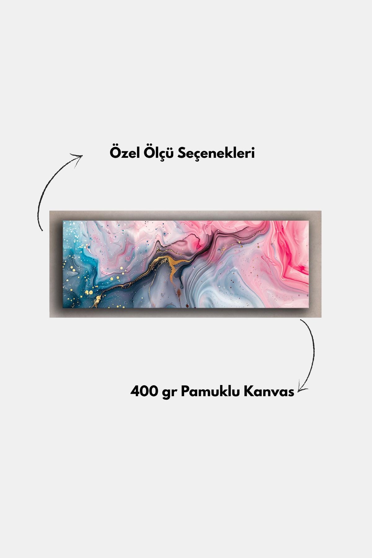 Panoramik Tablo Soyut Laciver Pembe Geçişli Çerçeveli Dekoratif Duvara Hazır