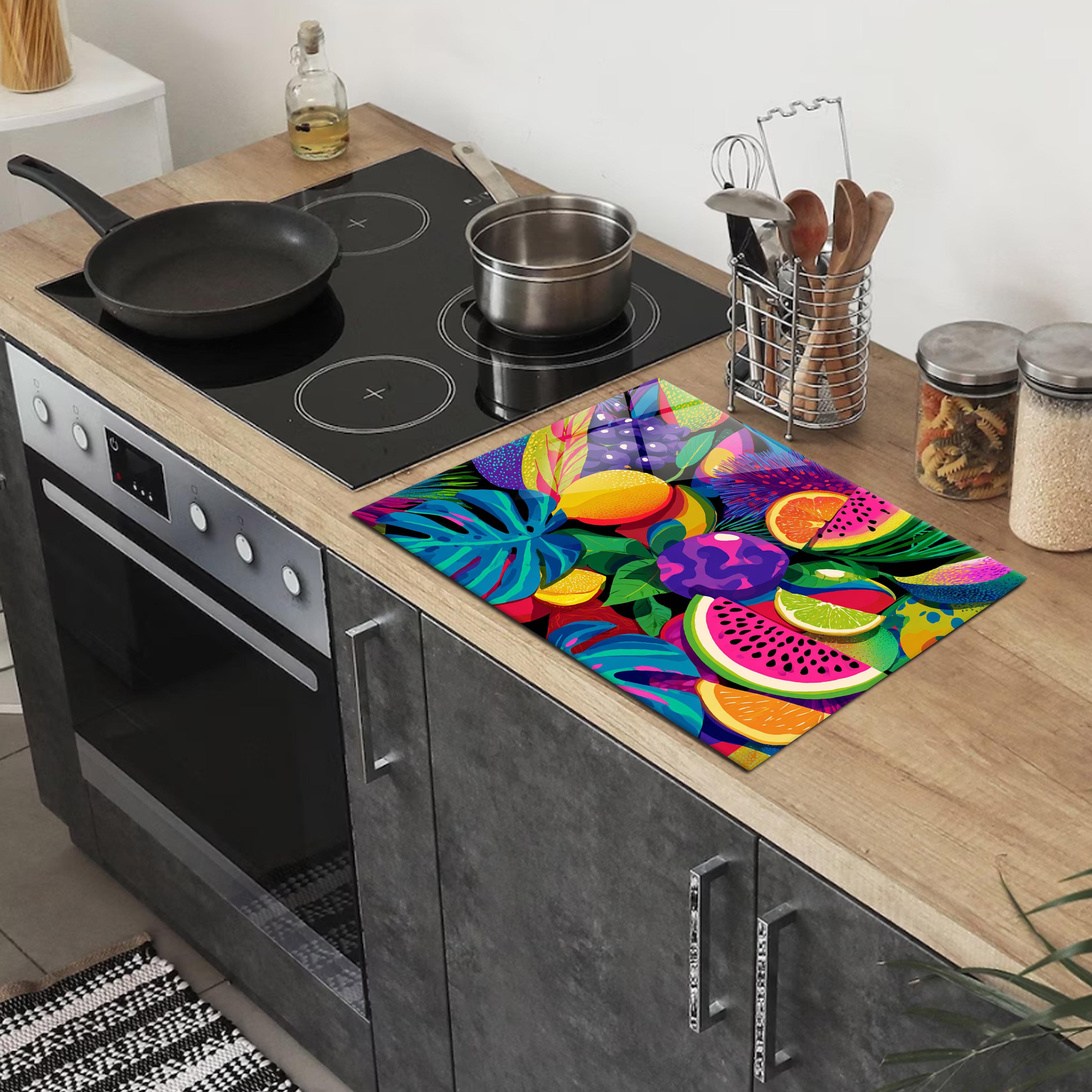 Renkli Tropikal Meyve Desenli Temperli Cam Kesme Tahtası 20x30 cm | Hijyenik ve Modern Mutfak Aksesuarı