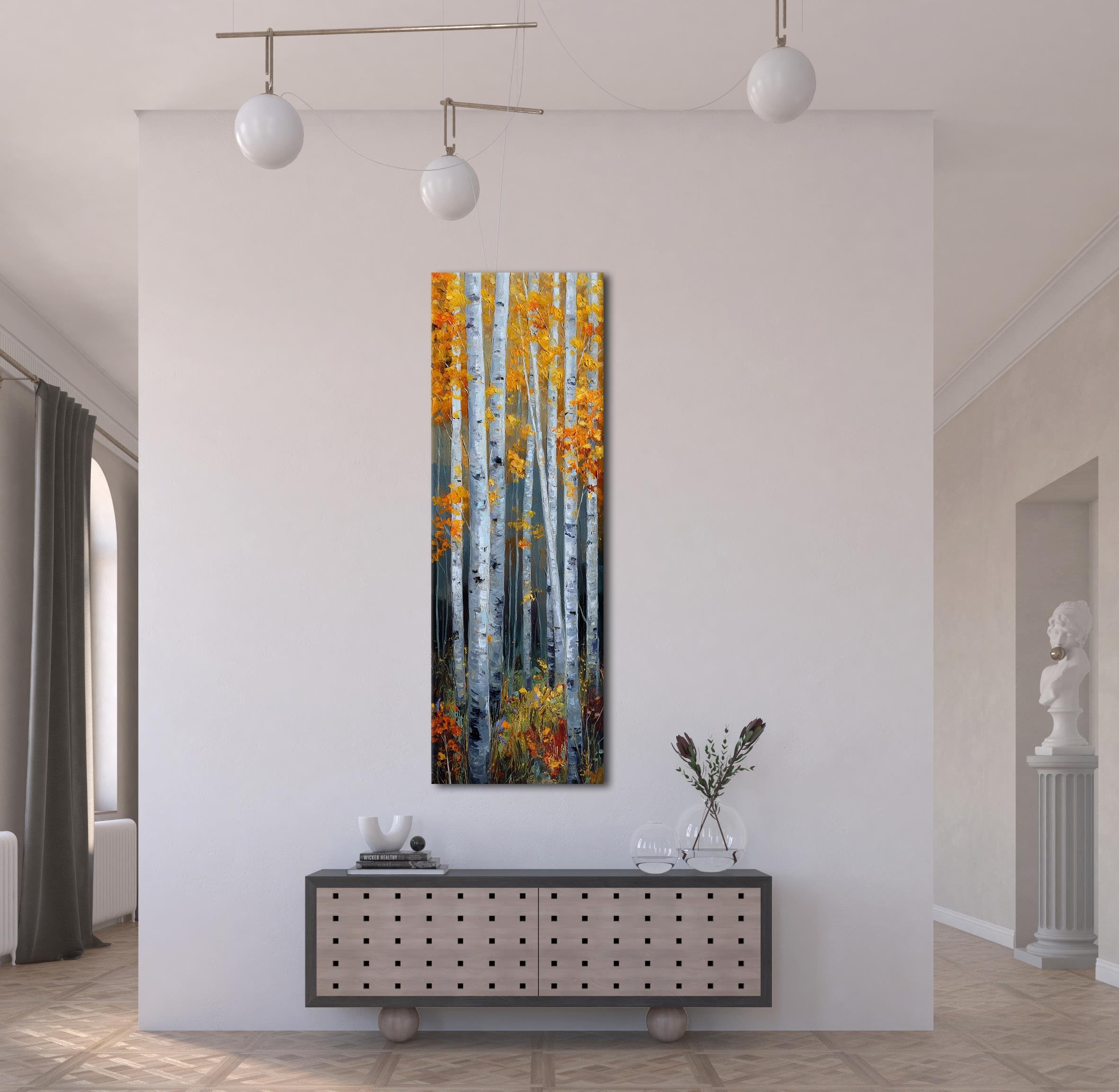 Sonbahar Ormanı Kanvas Tablo, Turuncu ve Sarı Yapraklarla Modern Doğa Temalı Duvar Dekoru